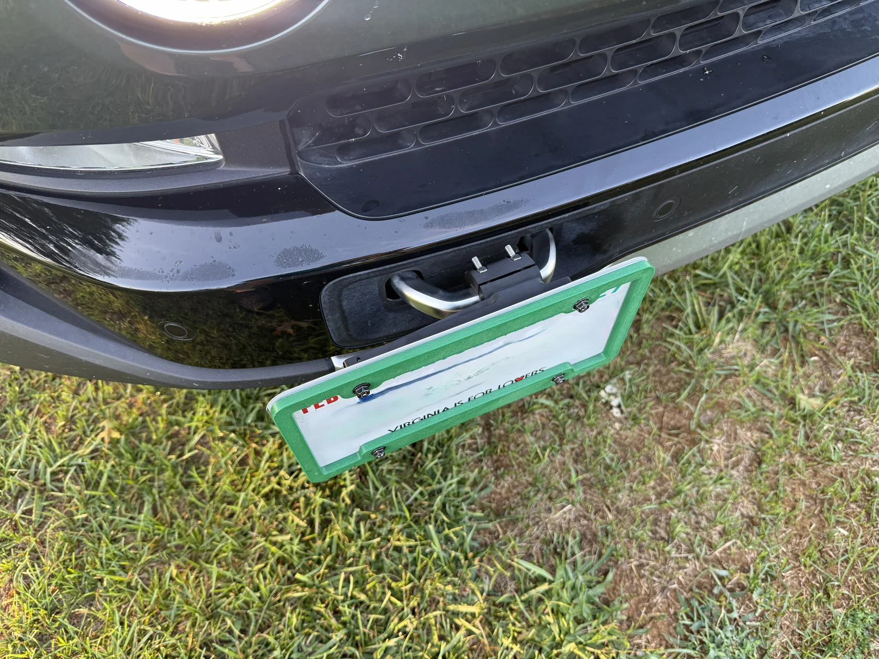 Top view of KT-26 installed with license plate and optional KT-34 frame